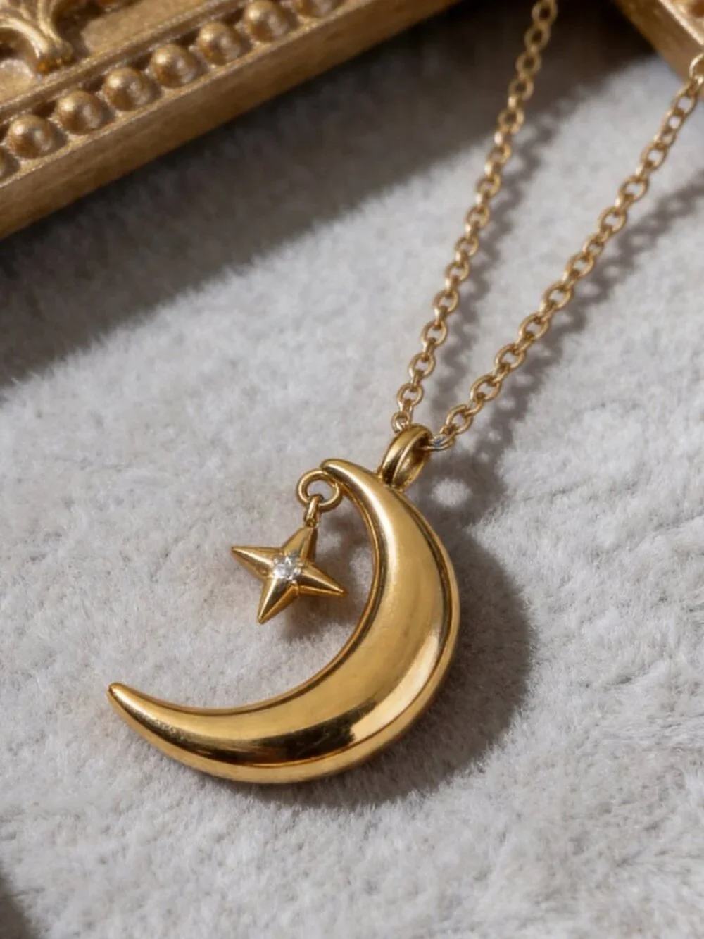 Gold Crescent Moon Star Pendant Stainless Steel - Picture 2 of 13